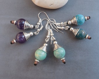 Bohemian earrings in natural stones, Dangle earrings in natural stones, Natural stone jewelry
