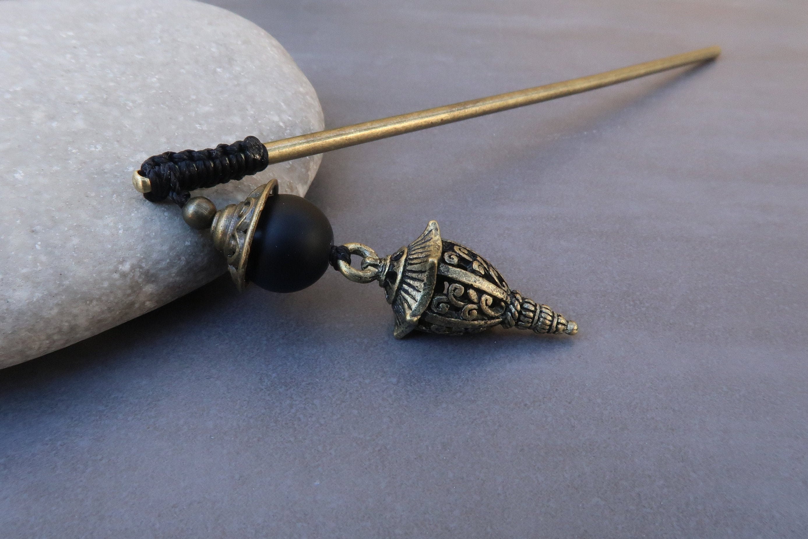 Asian lantern hair stick, bronze color, Japanese hair bun wand