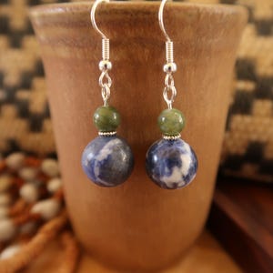 Natural stone dangle earrings, Boho stone bead earrings, Natural stone jewelry