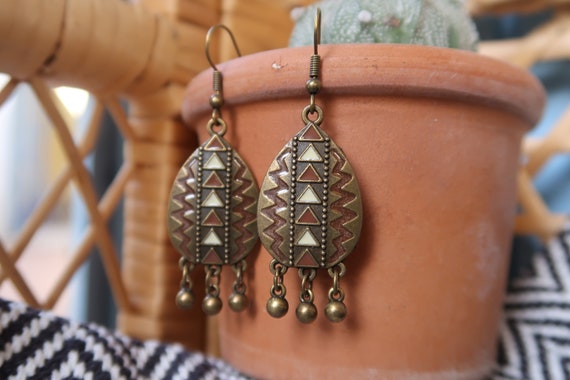 Boho Ohrringe In Tropfenform – Blau, Bronze-Look, Mit Hakenverschluss Für Frauen