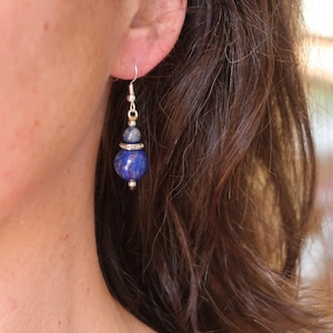Natural stone dangle earrings, Boho stone bead earrings, Natural stone jewelry