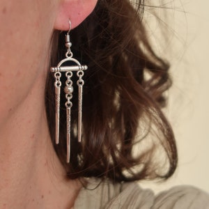 Ethnic long point and silver spike earrings, Ethnic boho jewelry, Tribal earrings, Silver boho earring