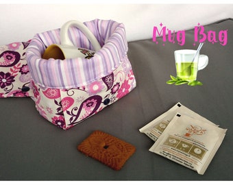 Mug bag, sac à mug, protège mug, protège tasse, thé-café, en coton et garnissage polyester