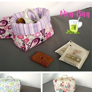 Mug bag, sac à mug, protège mug, protège tasse, thé-café, en coton et garnissage polyester Paisley rose/violet