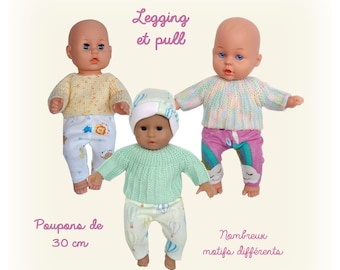 Legging type trousers and woolen cardigan or sweater for 30 cm doll (Corolle, Nenuco...) - Several versions available