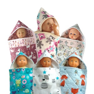 Schlafsack / Babynest für 20 cm, 30 cm und 36 cm große Babypuppen (Corolle oder andere) - Mehrere Muster und Materialien zur Auswahl
