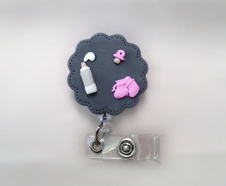 made of fimo for nursing staff model baby polymer clay Badge holder rack scissors with drum