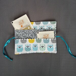 Portefeuille à sachet de thé, Pochette à sachet de thé ou de café Hibou jaune/bleu