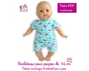 Patrón de costura y tutorial en PDF - Pelele / Body / Bañador para muñeca bebé 36 cm
