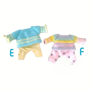 Kleidung für 20 cm große Corolle „Mini Calin“-Babypuppen: Kleidchen oder Pullover und Leggings-Set – Jersey und Wolle, verschiedene Farben Bild 4