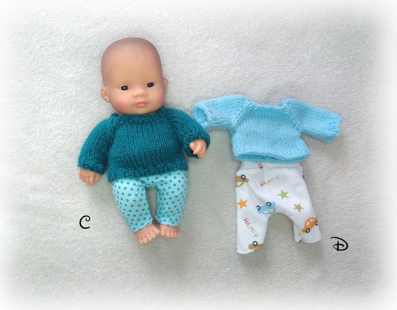 Miniland doll clothes 21 cm: Legging type pants and wool sweater Several versions available image 3