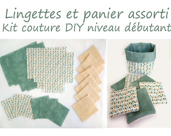 Kit couture DIY Lingettes lavables et panier assorti - Niveau débutant / Débuter en couture / Zéro déchet / Cadeau fait main