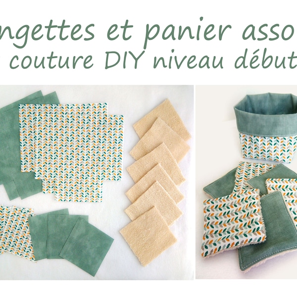 Kit couture DIY Lingettes lavables et panier assorti - Niveau débutant / Débuter en couture / Zéro déchet / Cadeau fait main