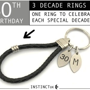 PERSONALISED LEATHER KEYRING | 30th Birthday Gift | Custom Keychain with Initial Charm | Key Fob | For Him | For Her