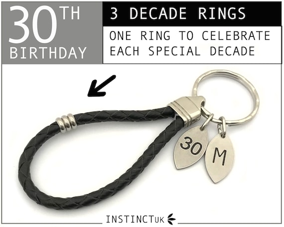PERSONALISED LEATHER KEYRING | 30th Birthday Gift | Custom Keychain with Initial Charm | Key Fob | For Him | For Her