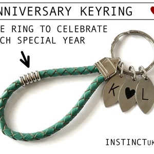 ANNIVERSARY KEYRING | Personalised Leather Anniversary Gift | 3rd Anniversary | Custom Keychain with Initial Charm | For Him | For Her