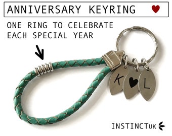 ANNIVERSARY KEYRING | Personalised Leather Anniversary Gift | 3rd Anniversary | Custom Keychain with Initial Charm | For Him | For Her