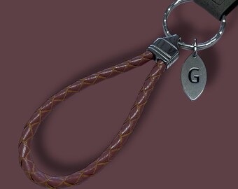 MAUVE LEATHER KEYRING | Personalised keyring | Keychain - Key Fob | Custom Leather Keyring with Initial letter Charm | For Him | For Her