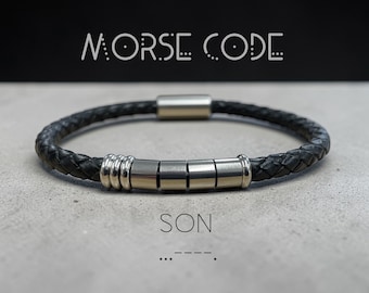 SON Morse Code Leather Bracelet | Sentimental Gift for Son, Meaningful Birthday gift | Secret Message keepsake