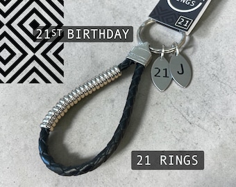 PERSONALISED LEATHER KEYRING for 21ST Birthday Gift | Custom Keychain with Initial Charm | Key Fob | For Him | For Her