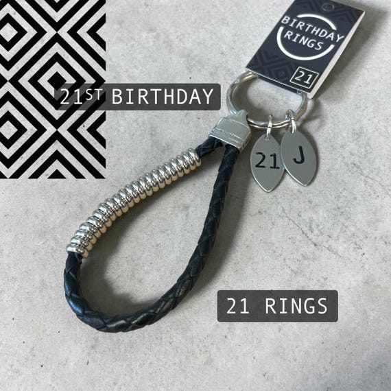 PERSONALISED LEATHER KEYRING for 21ST Birthday Gift | Custom Keychain with Initial Charm | Key Fob | For Him | For Her