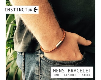 MEN'S LEATHER BRACELET - Genuine Braided Leather And Stainless Steel - Matching options for the whole family!