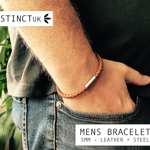 MEN'S LEATHER BRACELET - Genuine Braided Leather And Stainless Steel - Matching options for the whole family!