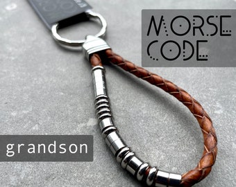 GRANDSON KEYRING | Morse Code Keyring - Grandson | Morse Code Message | Gift for grandson | Leather Keyring