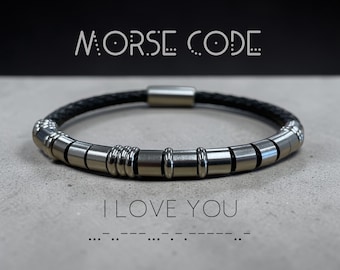I LOVE YOU Morse Code Bracelet | Romantic Gift Leather Bracelet for Him | Gift for Her | Sentimental secret message