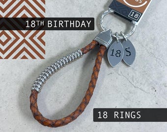 PERSONALISED LEATHER KEYRING | 18th Birthday Gift | Custom Keychain with Initial Charm | Key Fob | For Him | For Her