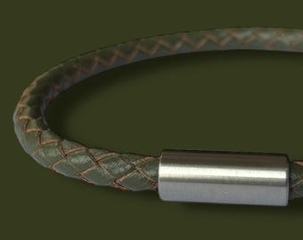 OLIVE LEATHER BRACELET | Olive green Genuine Braided Leather Bracelet | Leather Bracelet for Men | Leather Bracelet for Women