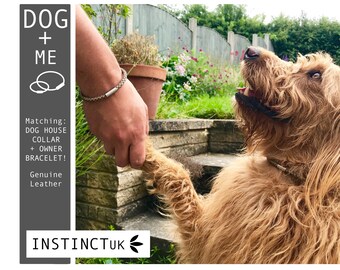 DOG + ME  - Dog House Collar and Bracelet Matching Set! Dog Lover Dog Owner Gift - Genuine Leather