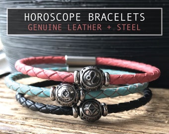 ZODIAC HOROSCOPE BRACELET -Star sign-Womens Leather-Taurus,Leo,Capricorn,Sagittarius,Aquarius,Pisces,Aries,Gemini,Cancer,Virgo,Libra,Scorpio