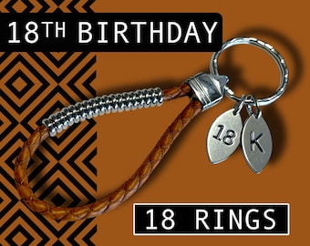 PERSONALISED LEATHER KEYRING | 18th Birthday Gift | Custom Keychain with Initial Charm | Key Fob | For Him | For Her