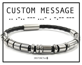 MORSE CODE BRACELET | Personalised - Customised Message Bracelet | Leather Bracelet Gift for Him | Gift for Her | Morse Code Secret Message