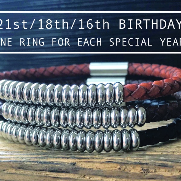 21ST BIRTHDAY GIFT For Him - Mens Leather Bracelet - 16th Birthday Gift/18th Birthday Gift for Boys/Men/Friend Gift/Brother
