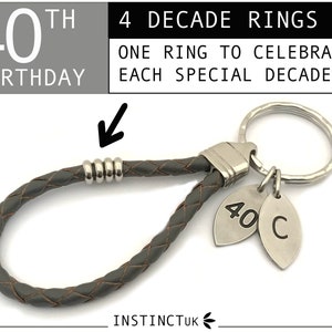 PERSONALISED LEATHER KEYRING | 40th Birthday Gift | Custom Keychain with Initial Charm | Key Fob | For Him | For Her