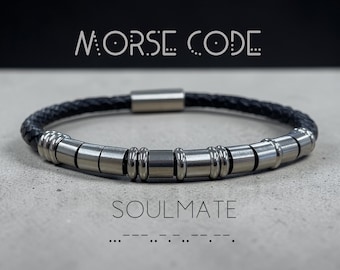 SOULMATE Morse Code Bracelet | Secret Message Leather Bracelet | Gift for Husband, Boyfriend, Wife, Girlfriend, Partner | Romantic Gift