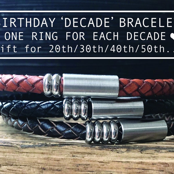 BIRTHDAY GIFT for Him | Leather Bracelet for men - 20th/30th/40th/50th Birthday gift for Men/Husband/Boyfriend/Brother/Grandad/Uncle/Friend