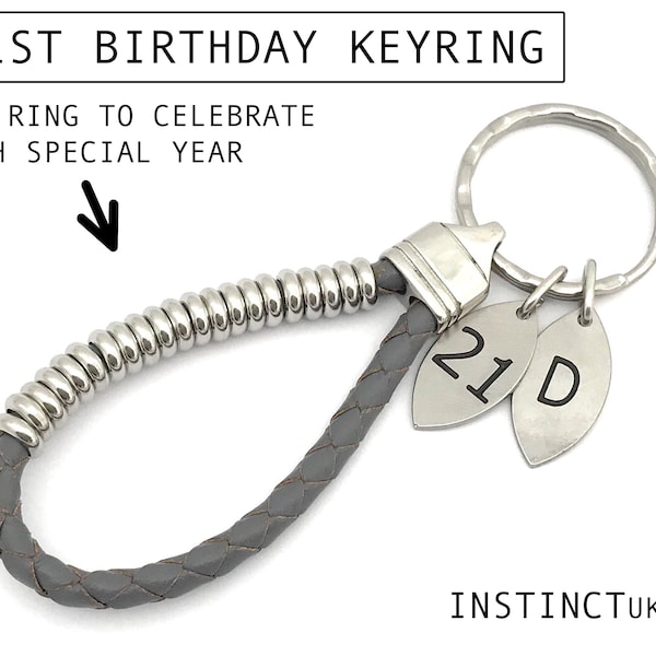 PERSONALISED LEATHER KEYRING | 21ST Birthday Gift | Custom Keychain with Initial Charm | Key Fob | For Him | For Her