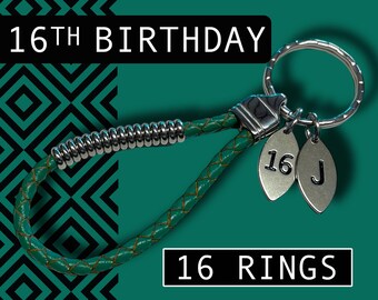 16th BIRTHDAY KEYRING | 16th Birthday Gift | Leather Keyring | Personalised with Initial Charm | 16th birthday for Him | 16th gift for Her