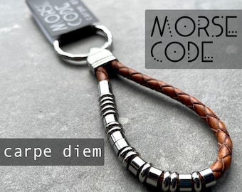 CARPE DIEM KEYRING | Morse Code Keyring - Carpe Diem | Morse Code Message | Seize he Day | Leather Keyring
