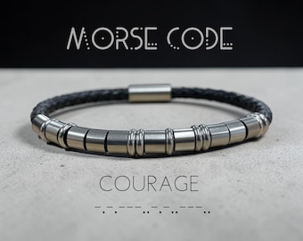 COURAGE Morse Code Bracelet | Secret Message Leather Bracelet | For Him | Gift for Her | Sentimental bracelet, Strength bracelet