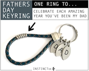 KEYRING FOR DAD | Gift for Dad | Personalised Leather Keyring - Keychain | Custom Keychain with Initial Charm | Key Fob | For Him