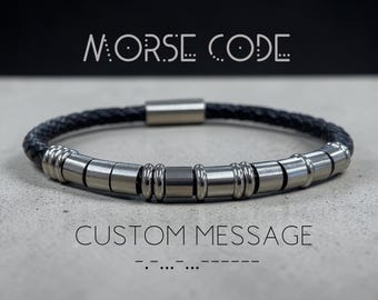 CUSTOM Morse Code Message Bracelet | Personalised Secret Message Bracelet | Leather Bracelet Gift for Him | Gift for Her | Meaningful Gift
