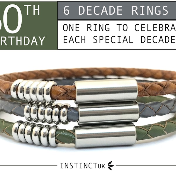 60TH BIRTHDAY GIFT For Her | Women's Birthday Bracelet - 6 Decades | Leather Bracelet for Girlfriend, Wife, Friend, Sister | Decade Bracelet