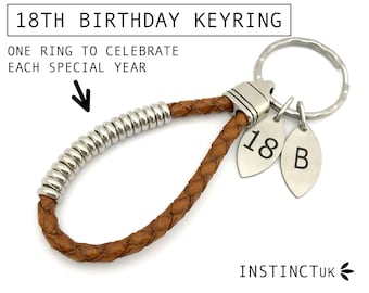 PERSONALISED LEATHER KEYRING | 18th Birthday Gift | Custom Keychain with Initial Charm | Key Fob | For Him | For Her