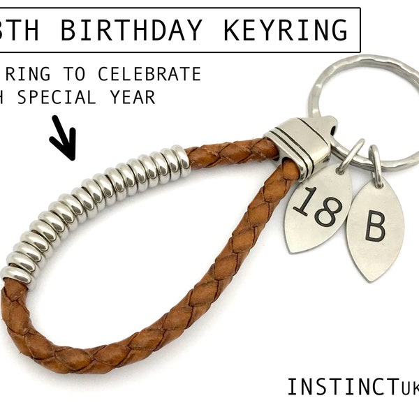 PERSONALISED LEATHER KEYRING | 18th Birthday Gift | Custom Keychain with Initial Charm | Key Fob | For Him | For Her