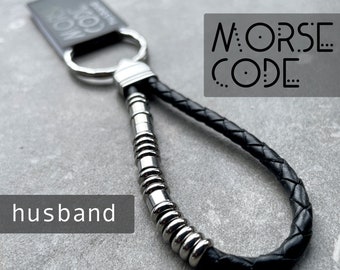HUSBAND KEYRING | Morse Code Keyring - Husband | Morse Code Message | Gift for Husband | Leather Keyring