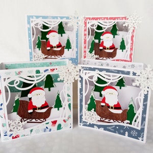 Carte 3D Père Noel sur sa luge fait main avec enveloppe, différents modèles